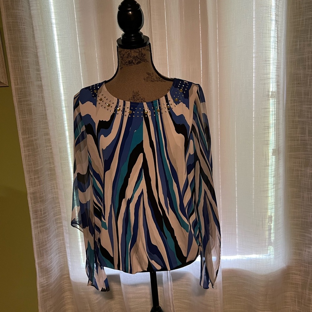 Alfani Multicolor Wave Pattern Blouse